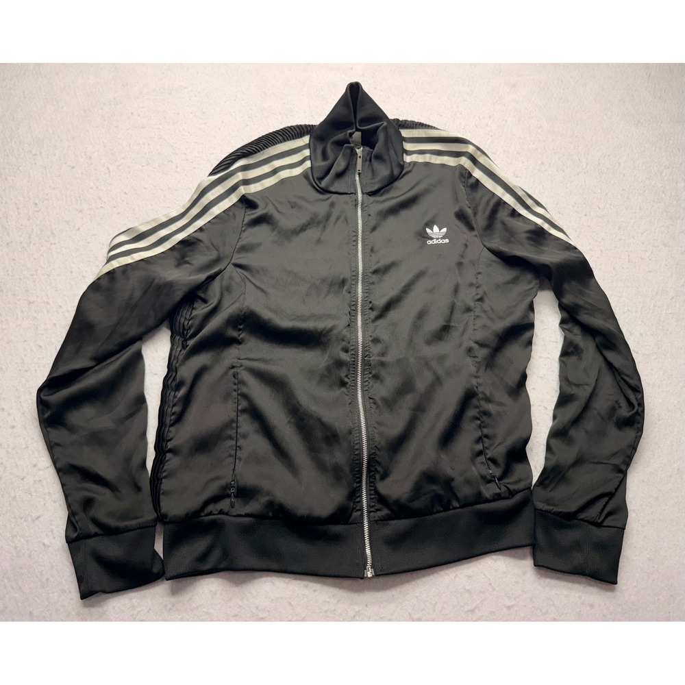 Adidas Originals Women Black Satin Pleated Back Track Jacket M M2XOT